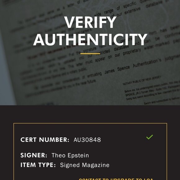 Sports Illustrated Theo Epstein Autograph JSA Authenticated - Picture 3 of 3